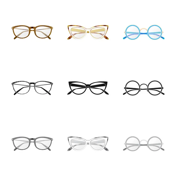 Conception vectorielle de lunettes et de panneaux de monture. Ensemble de lunettes et icône vectorielle accessoire pour stock . — Image vectorielle