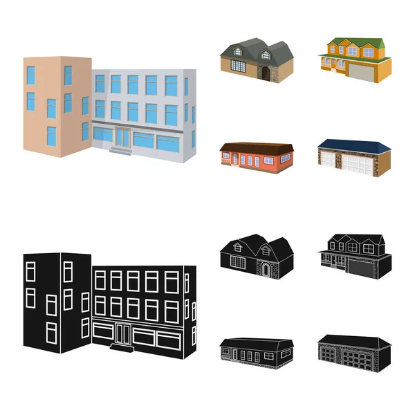 Illustration vectorielle de façade et icône du logement. Ensemble de façade et infrastructure stock symbole pour le web . — Image vectorielle