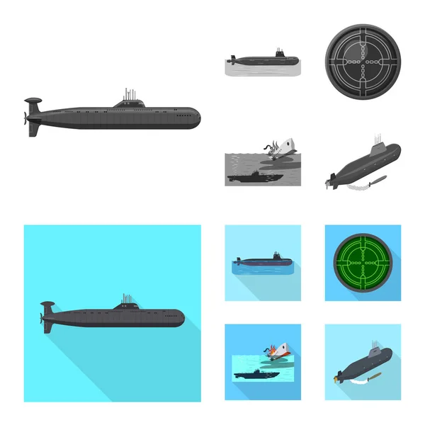 Objeto aislado de guerra y señal de nave. Conjunto de guerra y flota stock vector ilustración . — Vector de stock