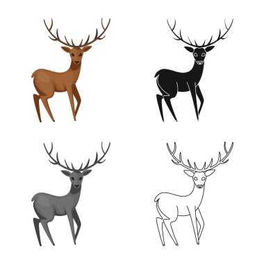 Geyik ve hayvan işareti izole nesne. Web için geyik ve boynuz stok sembolü seti.