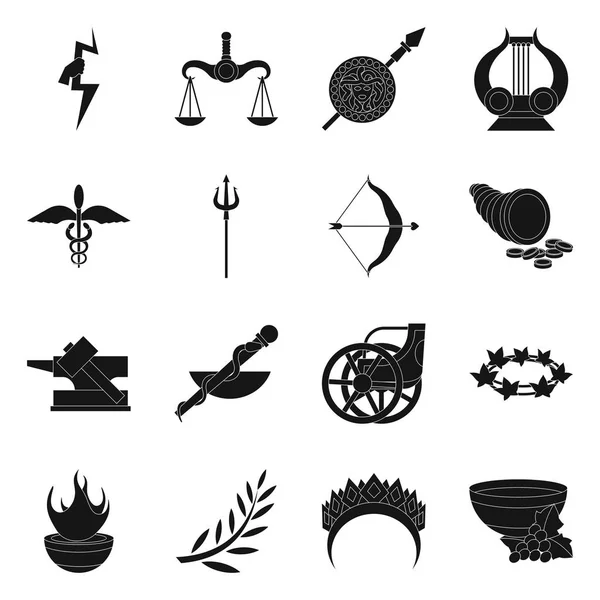Tanda-tanda obyek agama dan mitos yang terisolasi. Set of religion and greek stock vector illustration . - Stok Vektor