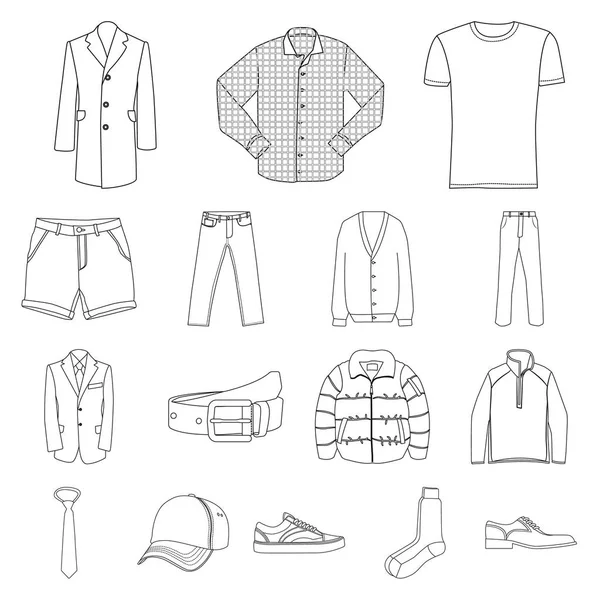 Ontwerp van de vector van mens en kleding logo. Instellen van de mens en het dragen van voorraad vectorillustratie. — Stockvector