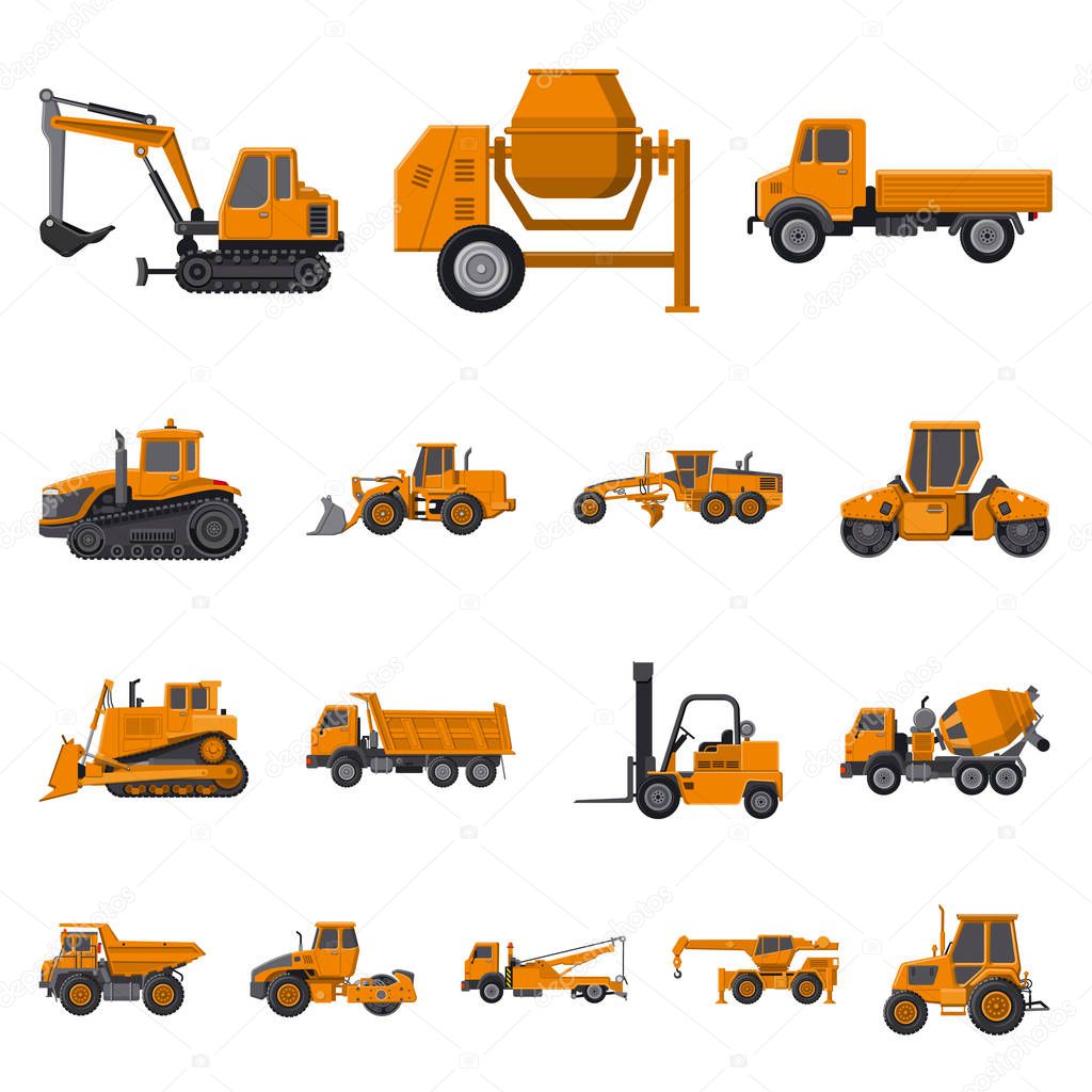 Isolated object of build and construction logo. Set of build and machinery stock vector illustration.