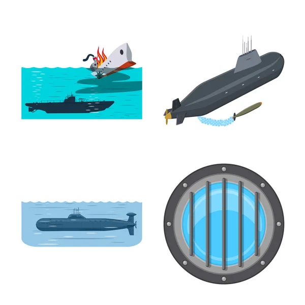 Ilustración vectorial del icono del barco y la marina. Colección de ilustración vectorial barco y profundo stock . — Vector de stock