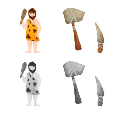 Evrimin izole nesnesi ve neolitik ikon. Evrim ve ilkel hisse senedi temsili koleksiyonu.