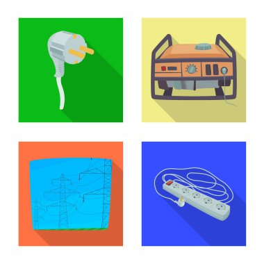 Elektrik ve elektrik simgesi yalıtılmış nesne. Elektrik ve enerji hisse senedi vektör çizim.