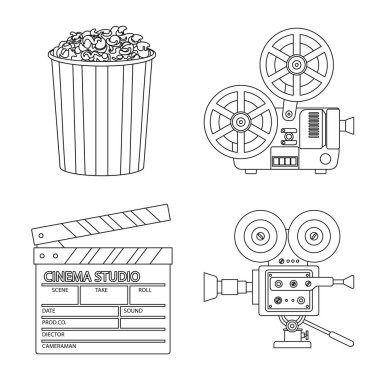 Sinematografi vektör tasarımı ve stüdyo işareti. Stok için sinematografi ve eğlence vektör simgesi koleksiyonu.