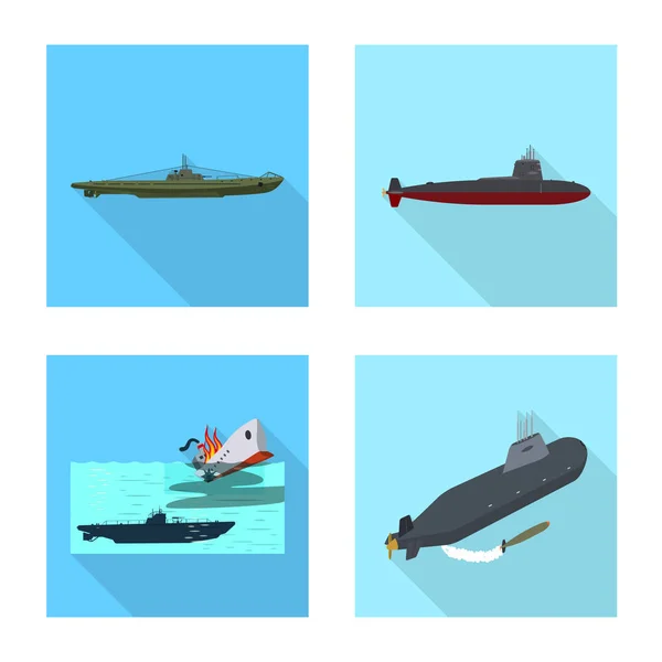 Objet isolé du logo militaire et nucléaire. Ensemble de symbole de stock militaire et de navire pour le web . — Image vectorielle