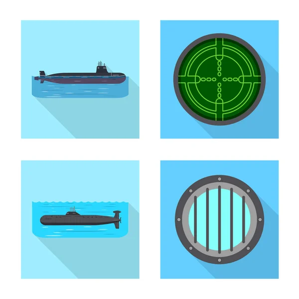 Objeto aislado de icono militar y nuclear. Conjunto de símbolos militares y de stock de barcos para web . — Vector de stock