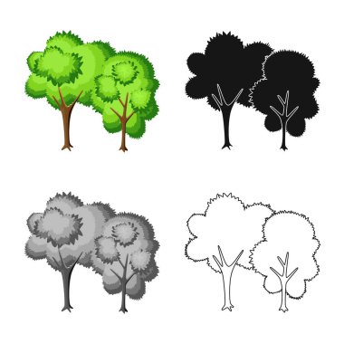 Ağaç vektör tasarımı ve yaprak döken sembol. Web için ağaç ve yeşil stok sembolü kümesi.