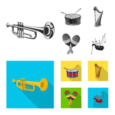 Müzik ve melodi logo yalıtılmış nesne. Müzik ve aracı hisse senedi vektör çizim seti.