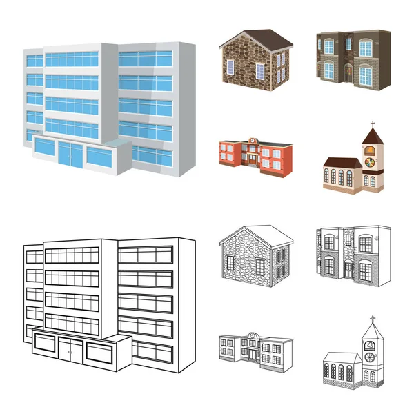 Isolerade objekt av fasad och bostäder tecken. Uppsättning av fasaden och infrastruktur vektor ikonen för lager. — Stock vektor