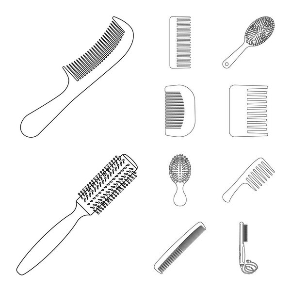 Isolated object of brush and hair symbol. Collection of brush and hairbrush stock symbol for web.