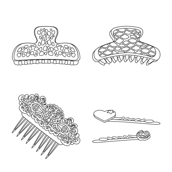 Illustrazione vettoriale di parrucchiere e logo della clip di capelli. Set di parrucchieri e accessori stock illustrazione vettoriale . — Vettoriale Stock