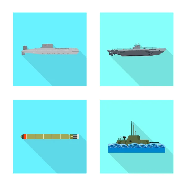 Geïsoleerde object van militaire en nucleaire pictogram. Set van militaire en schip voorraad vectorillustratie. — Stockvector