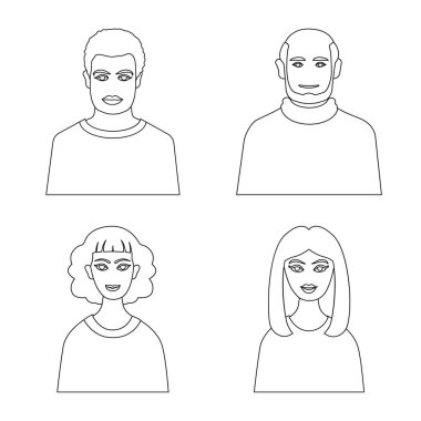 Karakter ve avatar simgesinin vektör çizimi. Stok için karakter ve kişi vektör simgesi kümesi.