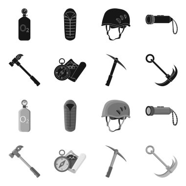 Dağcılık ve tepe simge vektör tasarımı. Kamp ve dağcılık topluluğu hisse senedi için vektör simgesi.