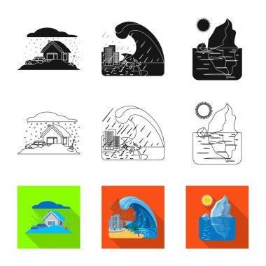 Doğal izole nesne ve felaket oturum açın. Doğal topluluğu ve hisse senedi için risk vektör simgesi.