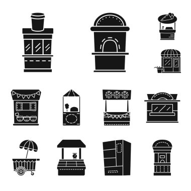 Çadır ve kentsel sembol vektör tasarımı. Web için çadır ve stand stok sembolü seti.