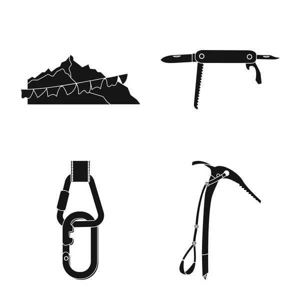 Geïsoleerde object van alpinisme en piek symbool. Set van alpinisme en kamp aandelensymbool voor web. — Stockvector