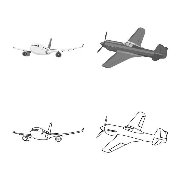 Objet isolé de l'avion et signe de transport. Ensemble d'icône vectorielle plan et ciel pour stock . — Image vectorielle