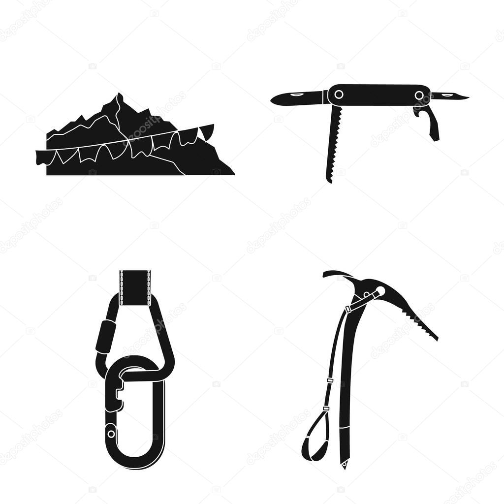 Isolated object of mountaineering and peak symbol. Set of mountaineering and camp stock symbol for web.