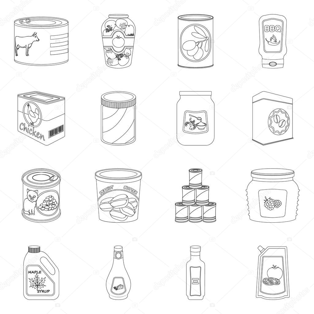 Isolated object of can and food sign. Set of can and package stock vector illustration.