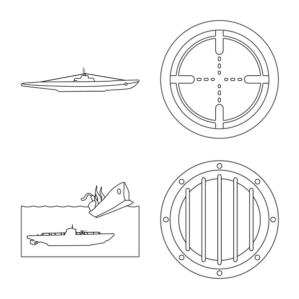 Wektor ilustracji łodzi i symbolu marynarki wojennej. Kolekcja łodzi i głębokie ilustracji wektor. — Wektor stockowy