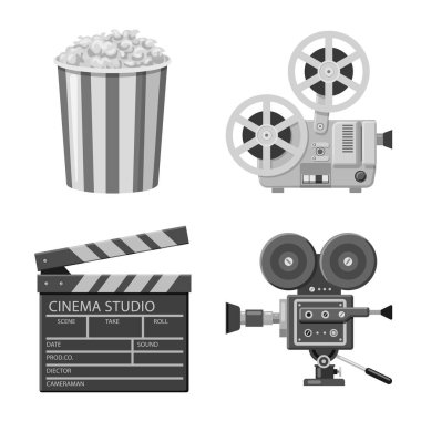 Sinematografi ve stüdyo simgesi vektör tasarımı. Stok için sinematografi ve filme vektör simgesi koleksiyonu.