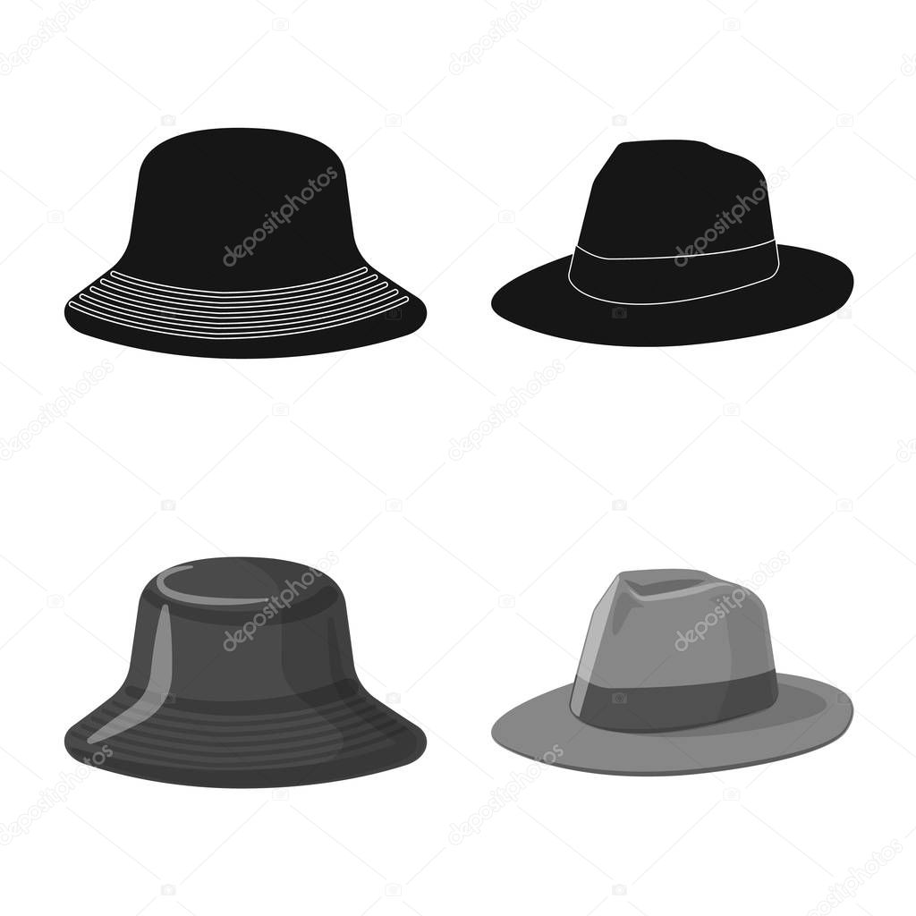 Isolated object of headgear and cap logo. Set of headgear and accessory stock symbol for web.