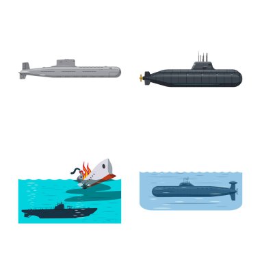 Tekne ve Donanma simgesi izole nesne. Stok için tekne ve derin vektör simgesi koleksiyonu.