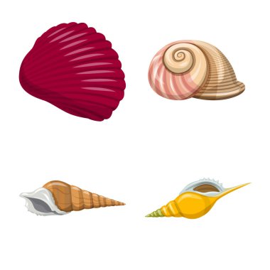 Vektör tasarım deniz kabuğu ve yumuşakça işareti. Su kabuğu ve deniz ürünleri vektör simgesi seti stok.
