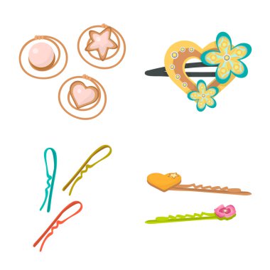 Barrette ve saç logosu izole nesne. Stok için barrette ve aksesuar vektör simgesi seti.