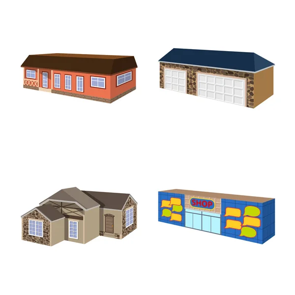 Векторная иллюстрация здания и иконки дома. Набор векторных значков здания и сооружения для склада . — стоковый вектор