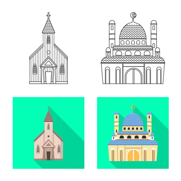 A szekta és a templom ikonjának vektortervezése. Gyűjteménye kultusz és plébánia állomány szimbólum web. — Stock Vector