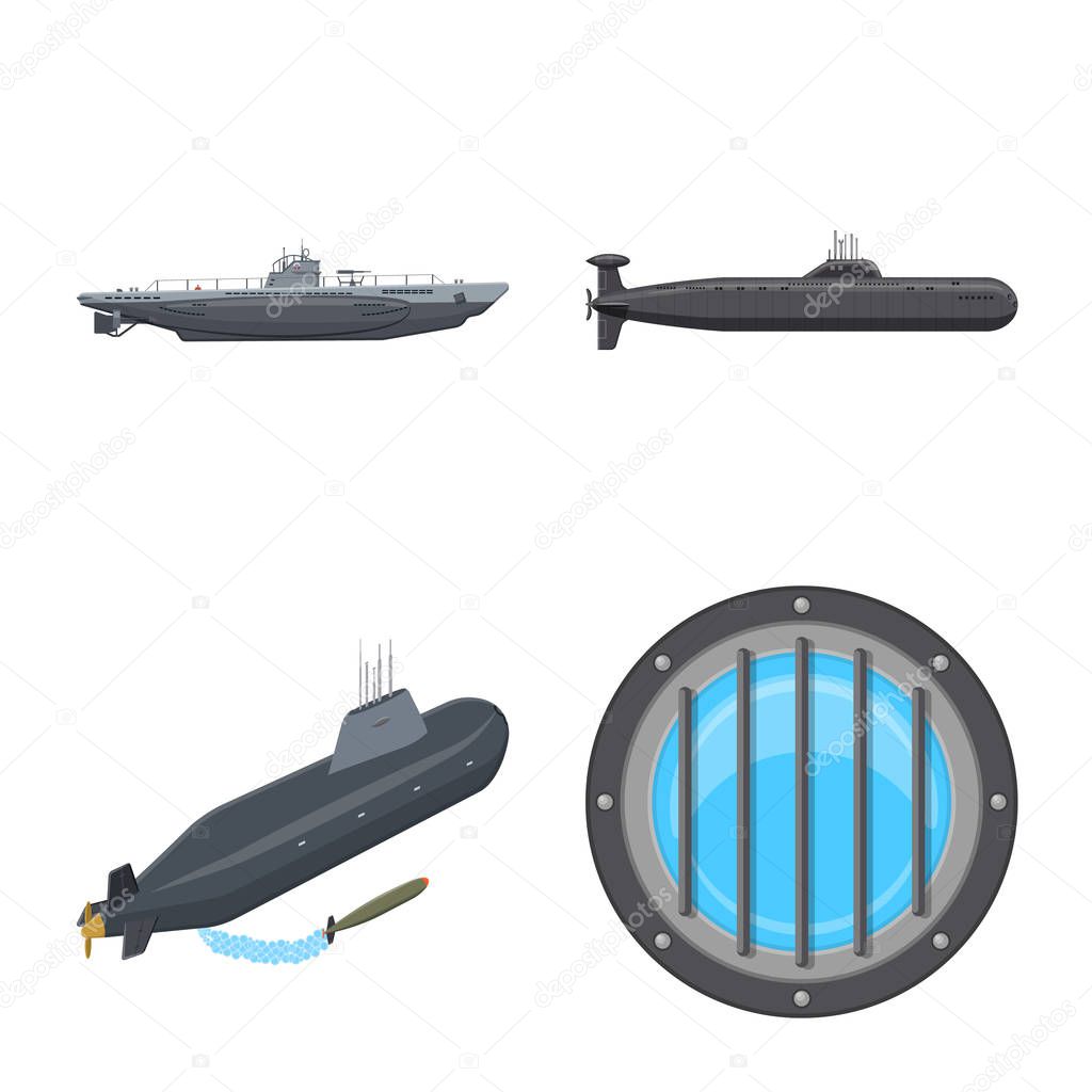 Vector illustration of boat and navy symbol. Collection of boat and deep vector icon for stock.