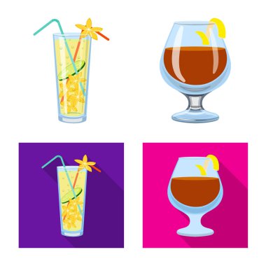 İçki ve restoran tabelası izole nesne. Web için içki ve bileşen stok sembolü seti.