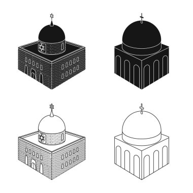 Tapınak ve tarihi işareti vektör tasarımı. Tapınak ve inanç stok vektör çizim seti.