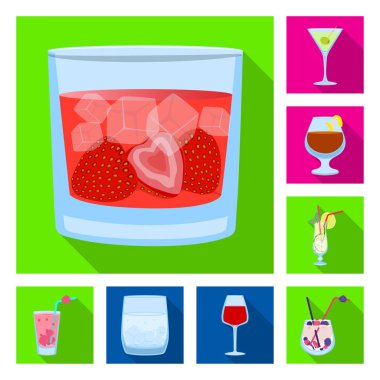İçki ve restoran tabelası vektör Illustration. Web için içki ve bileşen stok sembolü seti.