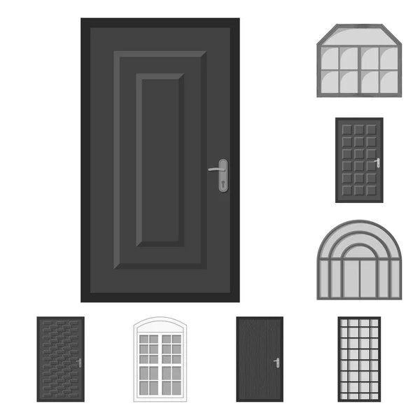 ドアとフロントのシンボルの孤立したオブジェクト。ドアや web 用木製ストック シンボル集. — ストックベクタ