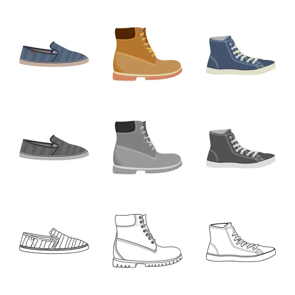 Vektor design av sko och skodon symbol. Ställ in i skon och foten lager vektorillustration. — Stock vektor