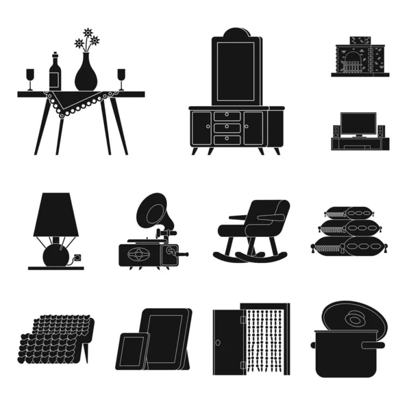 Ilustracja wektorowa sprzętu i znaku gospodarstwa domowego. Kolekcja sprzętu i symbol wnętrza dla sieci. — Wektor stockowy