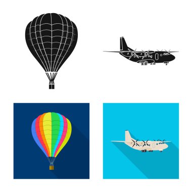 Uçak ve taşıma işareti yalıtılmış nesne. Uçak ve gökyüzü hisse senedi vektör çizim seti.