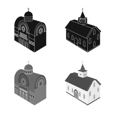 Tapınak ve tarihi logosu izole nesne. Hisse senedi için tapınak ve inanç vektör simgesi koleksiyonu.