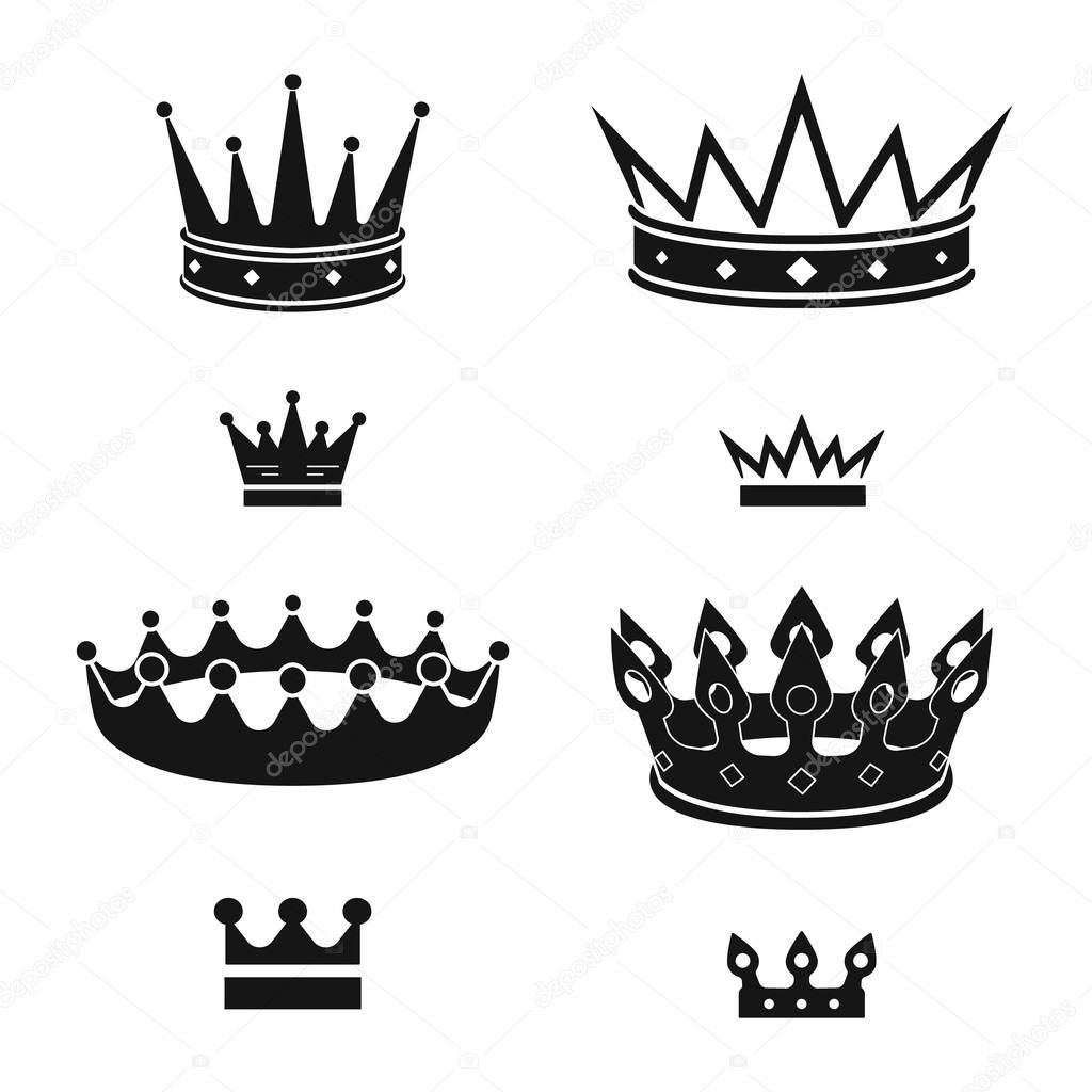 Vector design of king and majestic logo. Set of king and gold stock symbol for web.