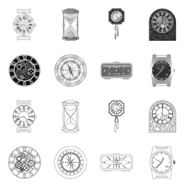 Saat ve saat simgesinin vektör resmi. Saat ve daire hisse senedi vektör çizim topluluğu.