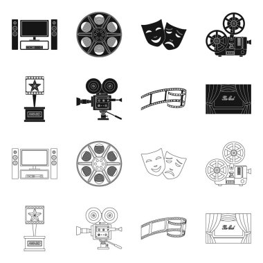 Televizyon ve filme simge vektör Illustration. Televizyon ve hisse senedi için vektör simge görüntüleme kümesi.