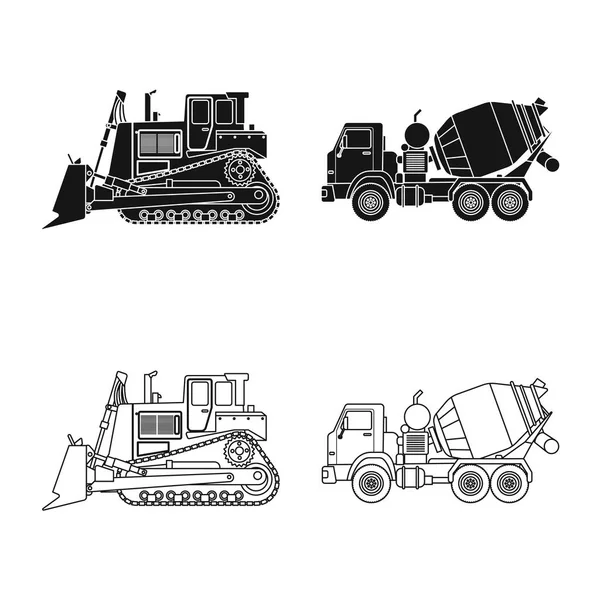 Ilustração vetorial do ícone de construção e construção. Coleção de construção e ícone de vetor de máquinas para estoque . — Vetor de Stock