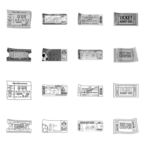 Objet isolé du billet et icône d'admission. Jeu d'illustration vectorielle de stock de billets et d'événements . — Image vectorielle