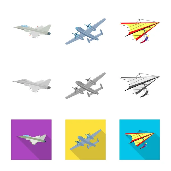 Projeto vetorial de avião e símbolo de transporte. Coleção de avião e símbolo de estoque de céu de web . — Vetor de Stock